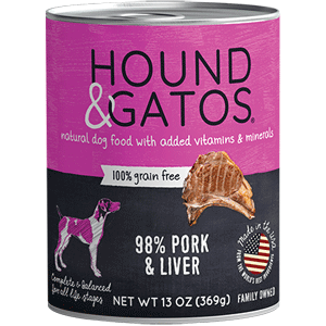 Hound & Gatos 98% Pork & Pork Liver Canned Dog Food 13oz - 12 Case Hound & Gatos, Pork, Canned, Dog Food, hound, gatos, hound and gatos, pork liver 